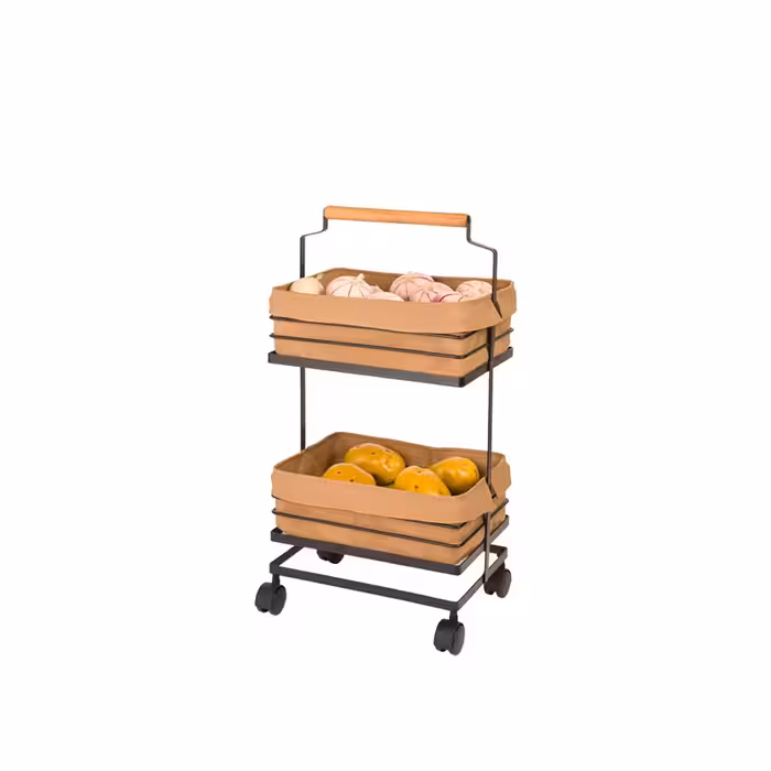 جا سیب زمینی و پیاز فلزی 2 طبقه دسته چوبی لیمون (کد2323)