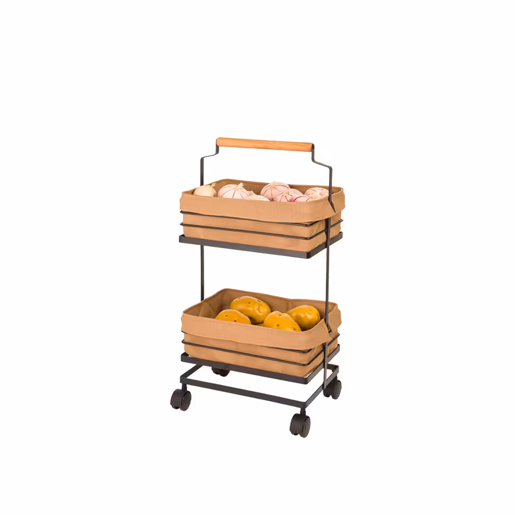 جا سیب زمینی و پیاز فلزی 2 طبقه دسته چوبی لیمون (کد2323)