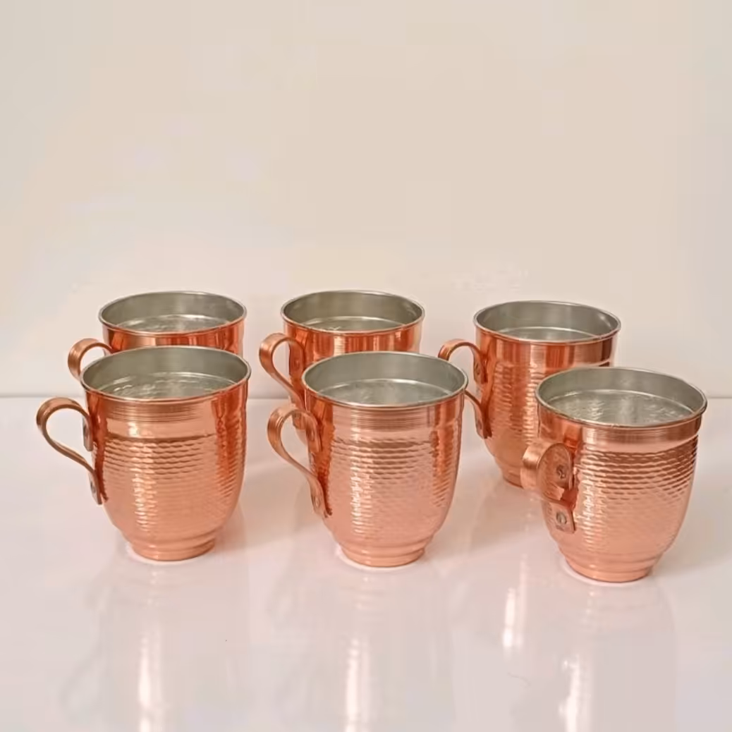 ست 6عددی لیوان مسی طرح خمره ای چکشی نانو شده 