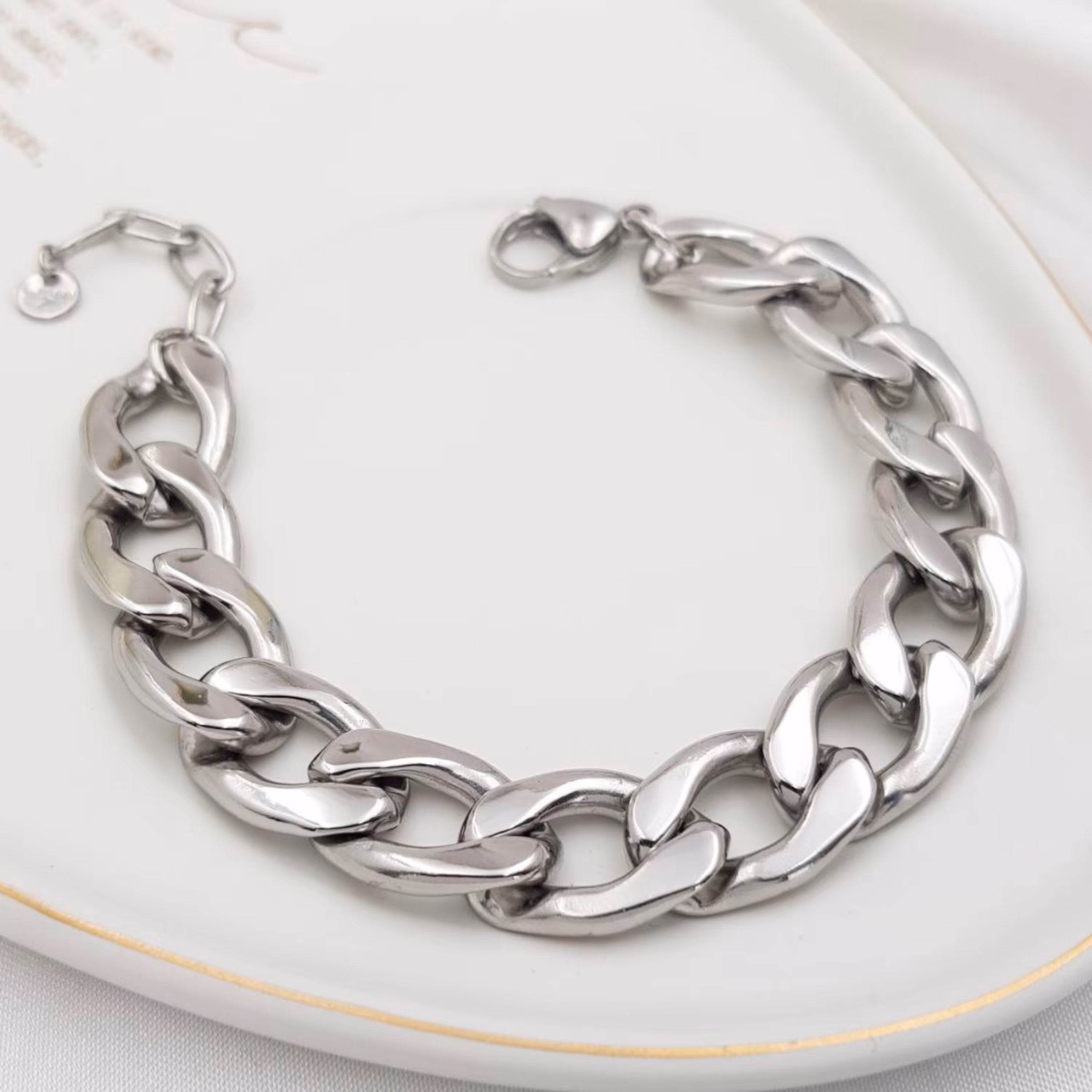 دستبند کارتیر پهن تخت سایز2.5 سیلور