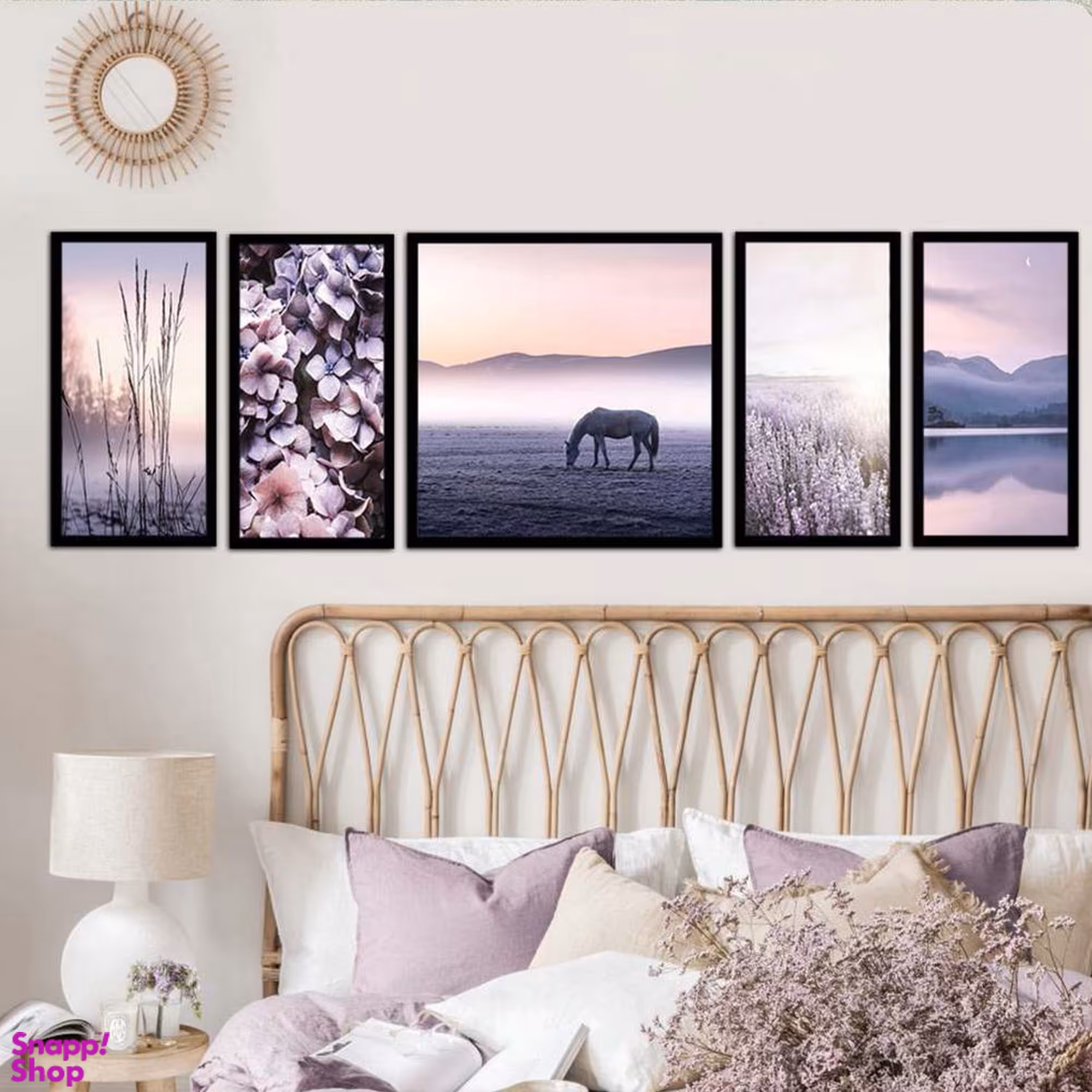 تابلو بکلیت طرح مدرن طبیعت و اسب مدل B-1915 مجموعه 5 عددی