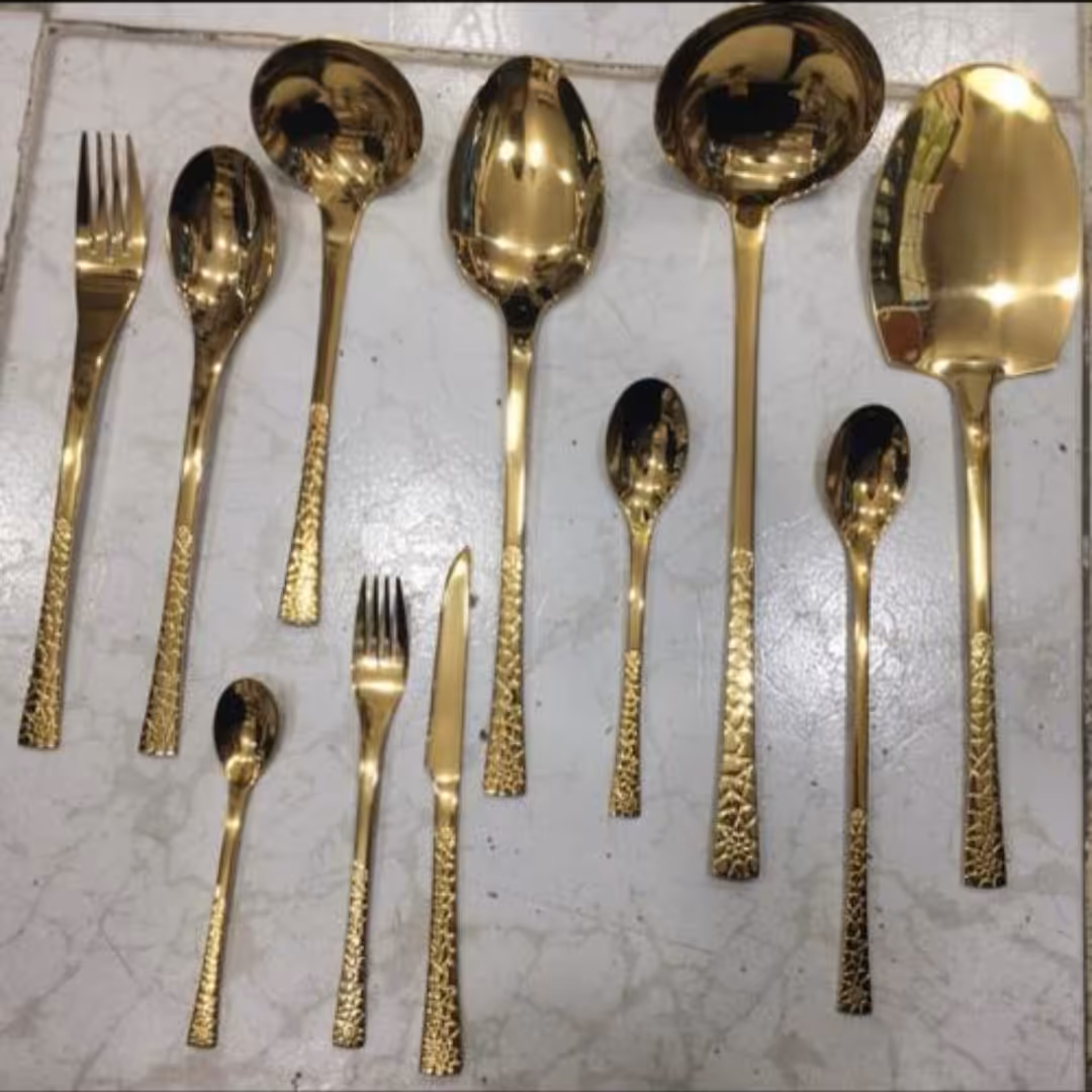 سرویس قاشق چنگال طلایی 24 نفره 120 پارچه یونیک آلمانی حکاکی شده کیفیت ضمانتی 