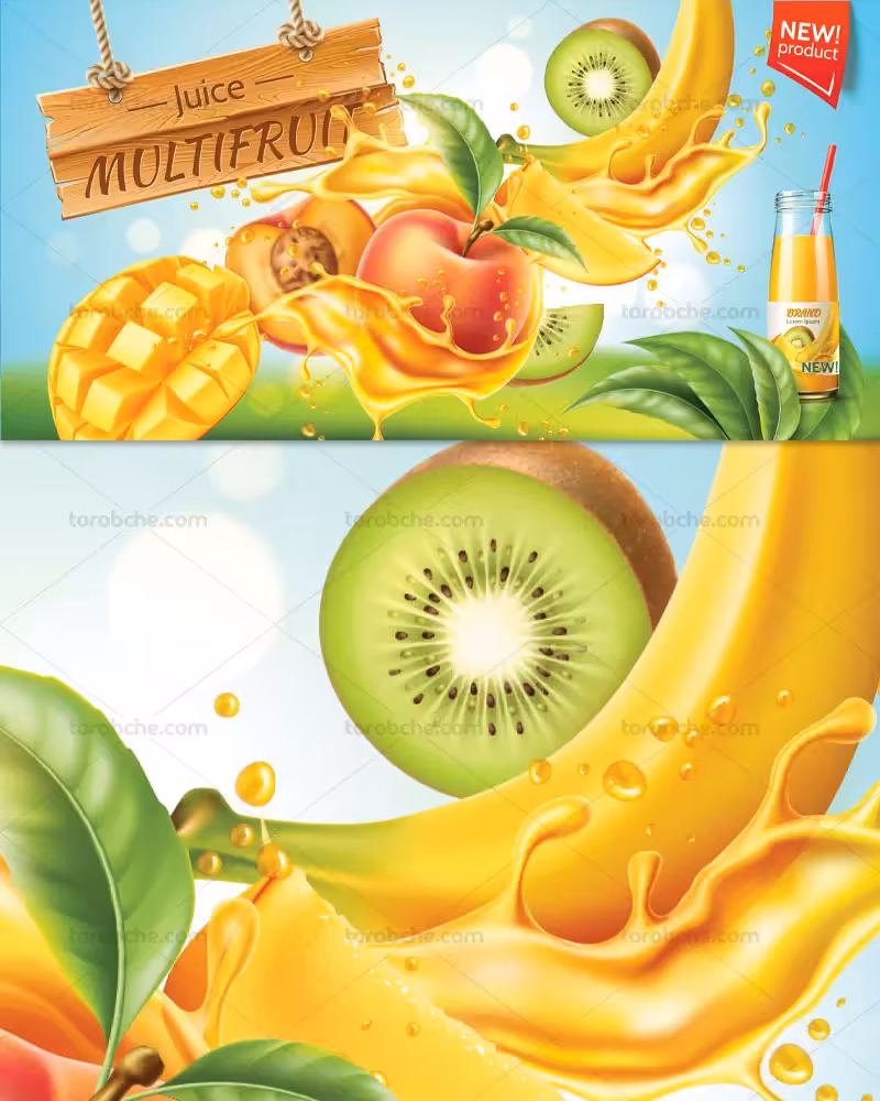 وکتور آب میوه در چهار طعم | گرافیک با طعم تربچه