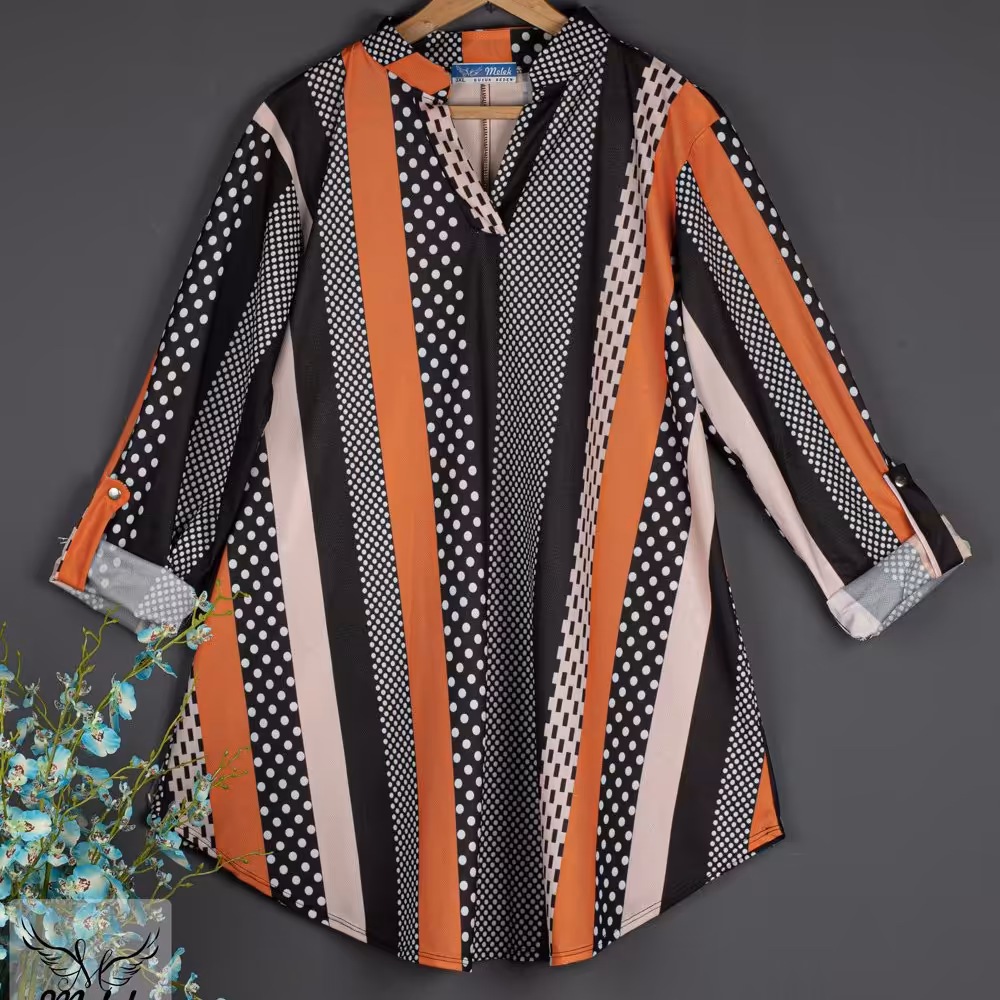 شومیز 8067 کرپ بنگلادش سایز بزرگ یقه ایستاده آستین پاگن دار ارسال رایگان 