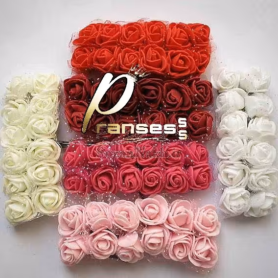 گل فومی توری ساقه دار  تزئینی بسته 10تایی (دارای رنگبندی)