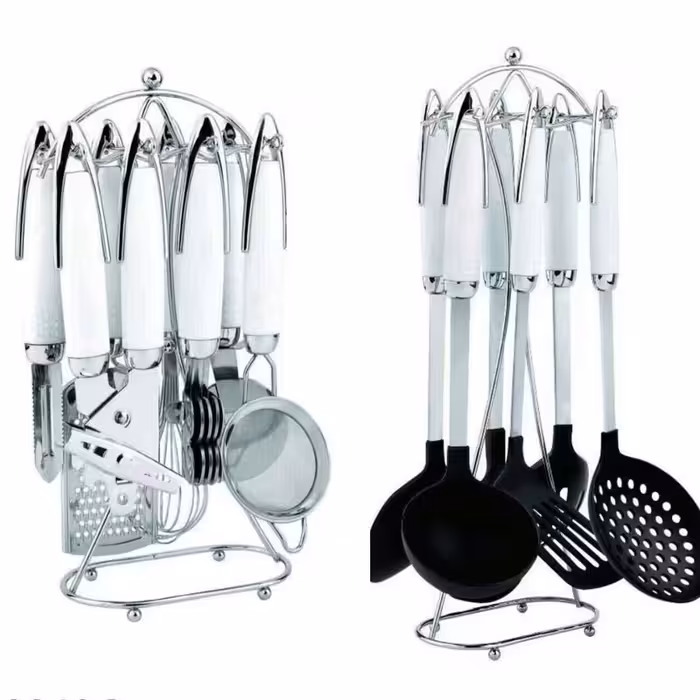 ست کفگیر و ملاقه ابزار  سیلیکونی درجه یک(سفید)