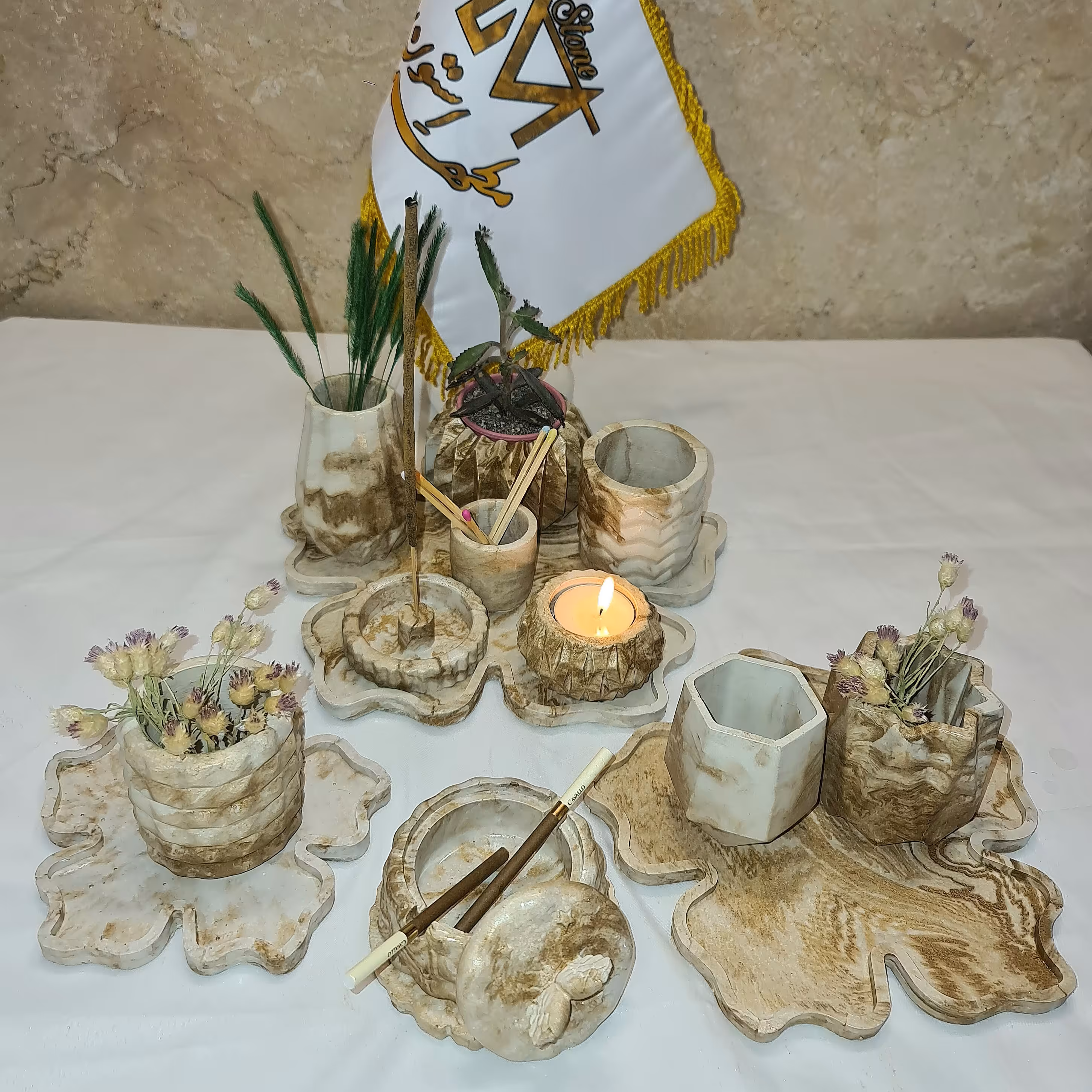 دکوری 14 تیکه سنگ مصنوعی (سینی گل)