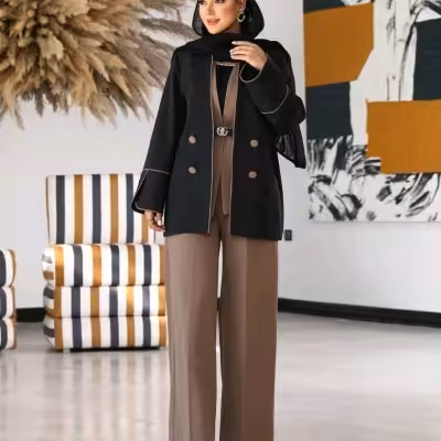 ست شیک رسمی چهارتیکه کت وست شلوار کمربند 91919