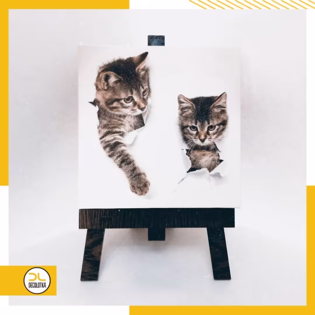 مینی بوم و تابلوی خلاقانه هنری گربه به ابعاد 10x10 به همراه پایه نگهدارنده طرح بوم نقاشی