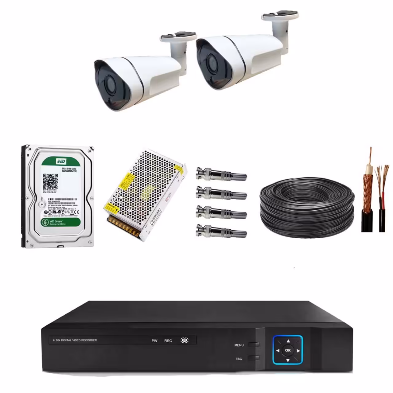 پک کامل آماده نصب 2 دوربین مداربسته 2 مگاپیکسل کد 007