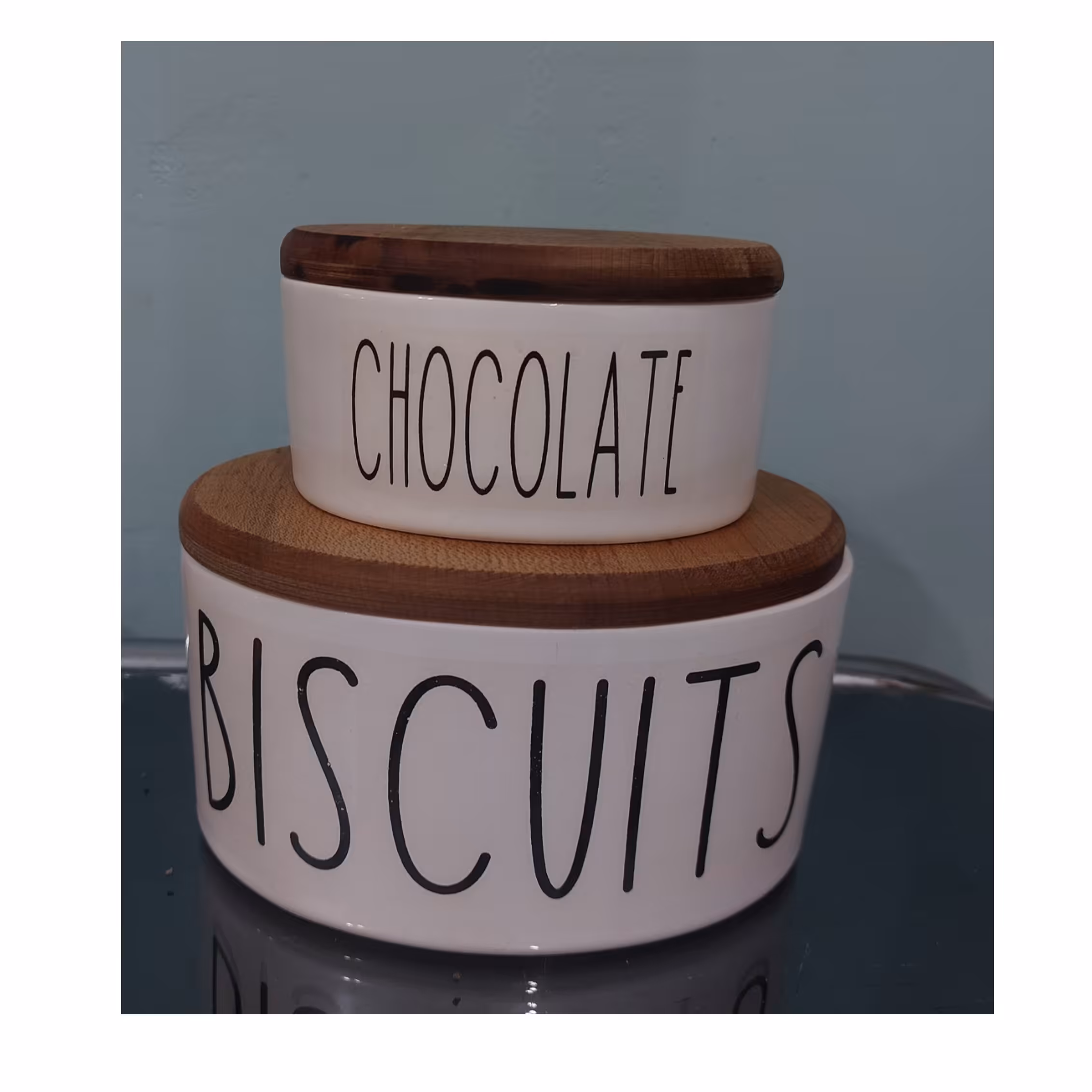 ظرف بیسکوییت بیضی سرامیک وچوب دوسایز