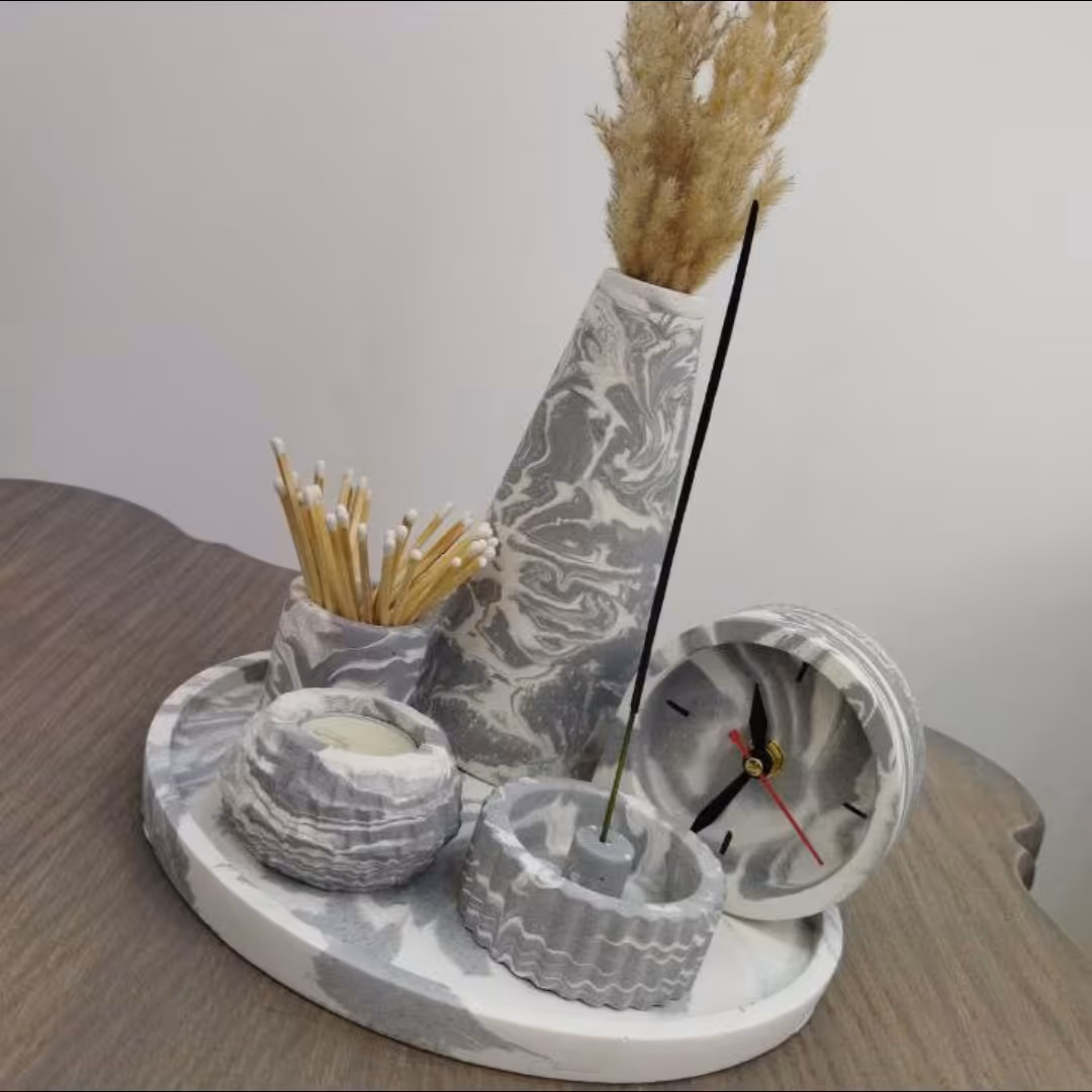 سینی سنگ مصنوعی و گلدان ابر و بادی 