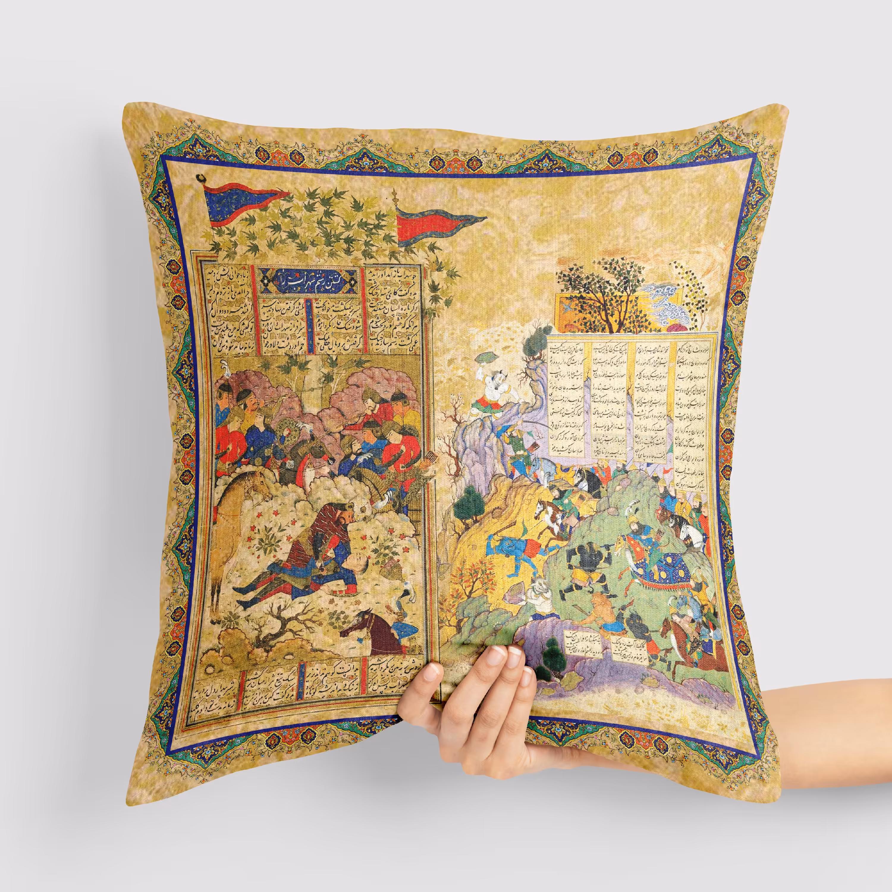 یک عدد کاور کوسن مخمل یک رو طرح شاهنامه 40 در 40 زیپ دوزی شده