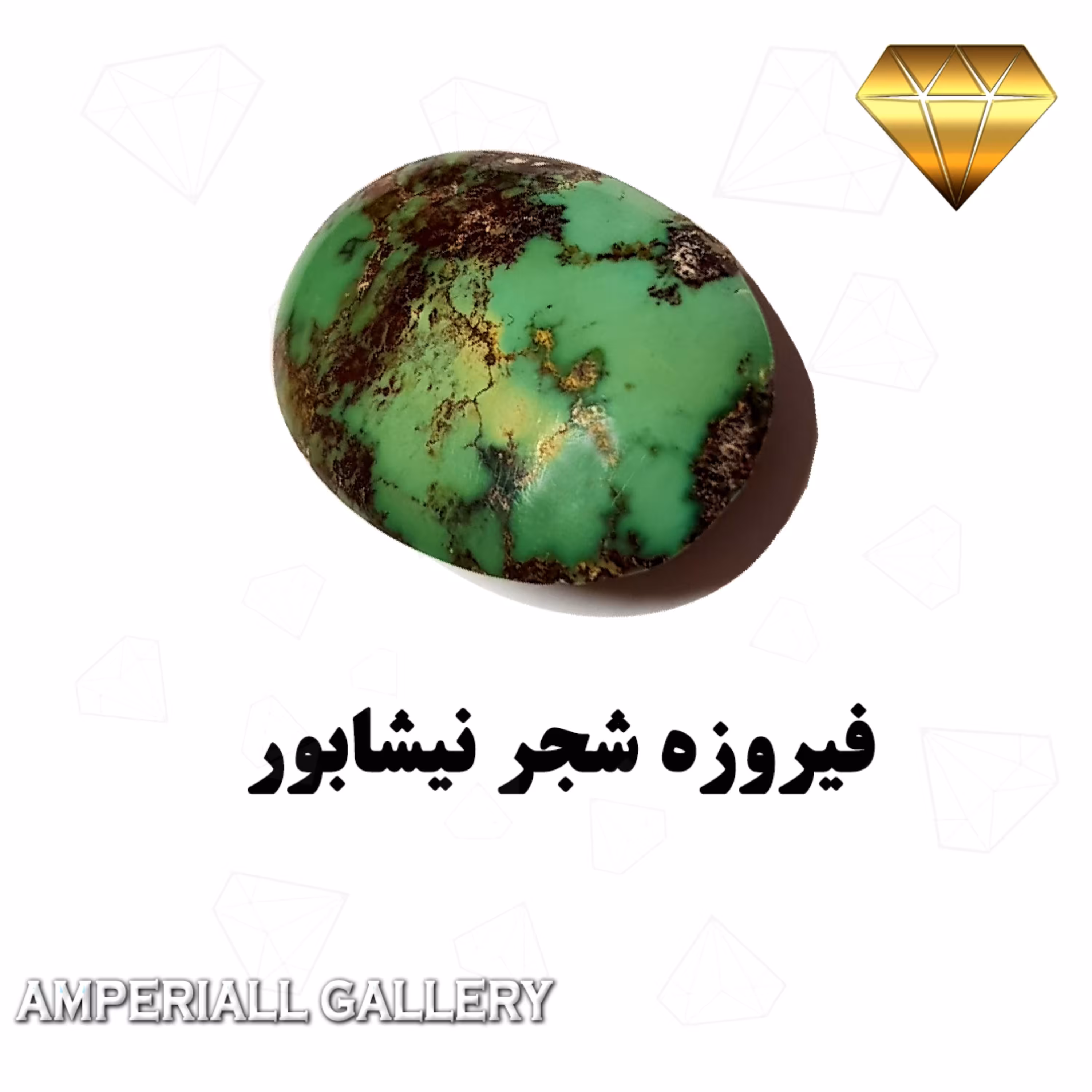 فیروزه شجر نیشابور با رگه های  طلایی و مشکی تراش بیضی پشت رگه دار 721