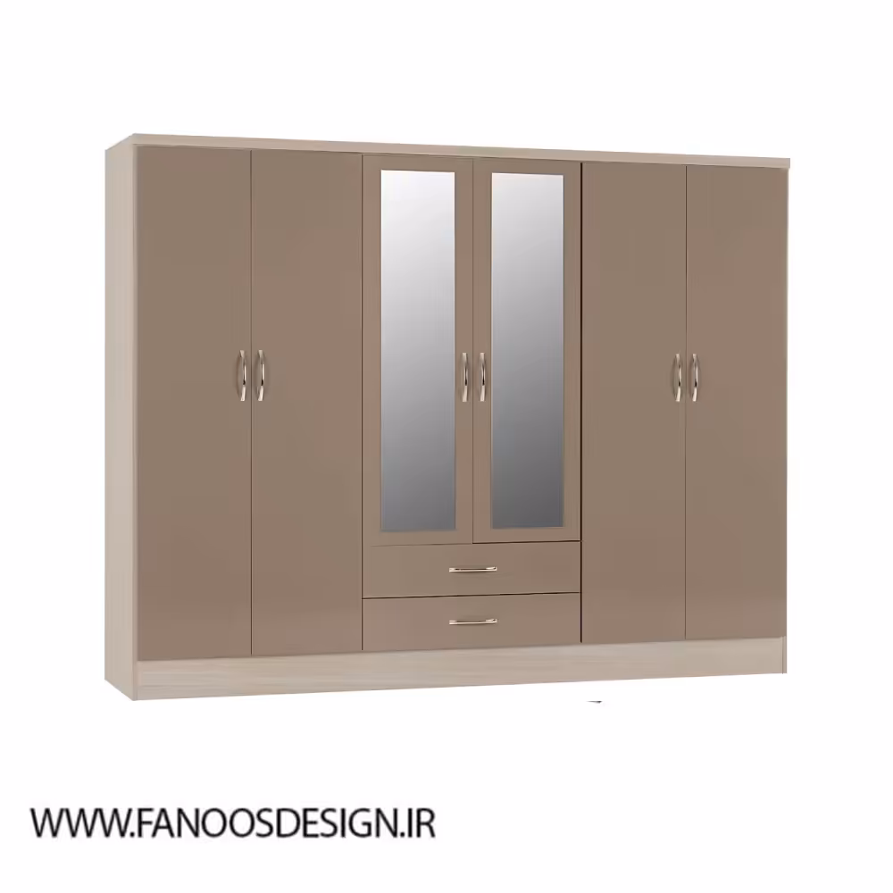 کمد لباس 6 درب و دو کشو رنگ نسکافه ای سایز 230*182*52 کد 1068