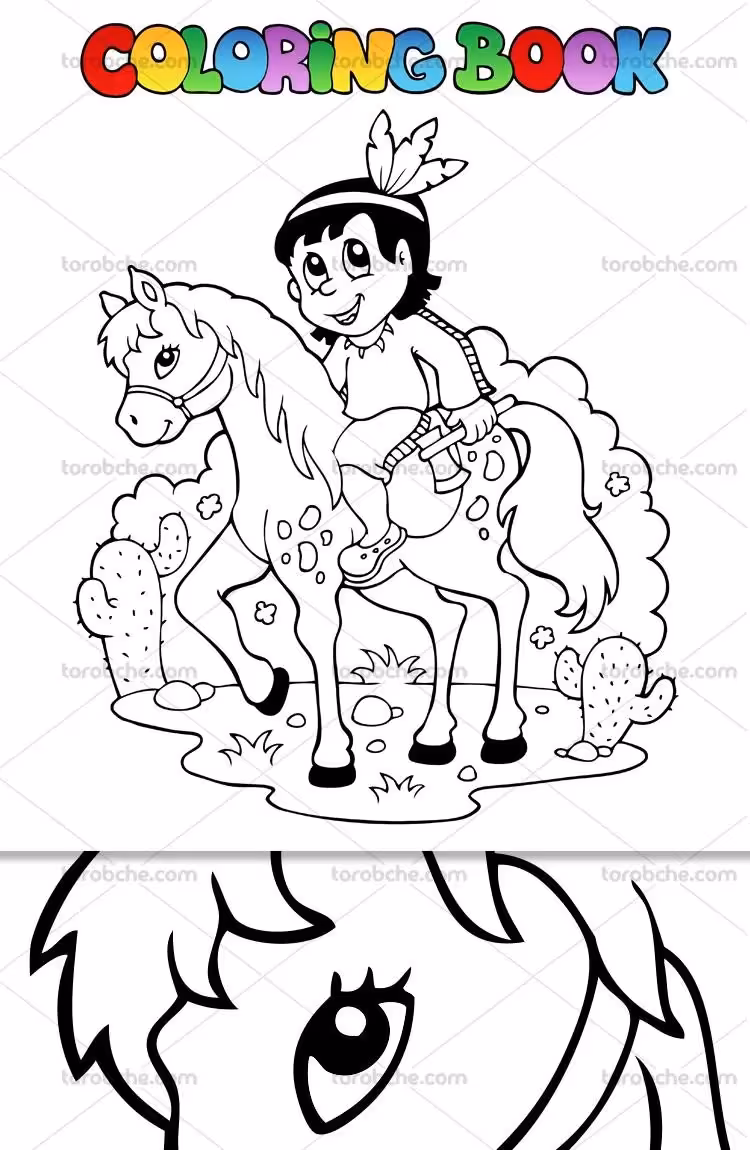 وکتور رنگ آمیزی کودک اسب سواری | گرافیک با طعم تربچه
