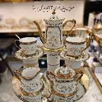 سرویس چایی خوری23 پارچه چینی گل برجسته نگین دار صبحانه خوری جهیزیه ارسال پسکرایه 