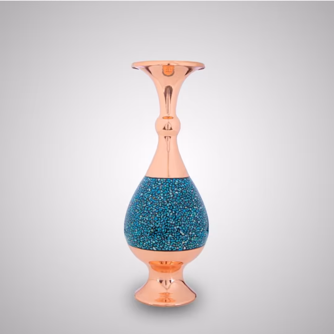 گلدان 25 فیروزه کوبی نیشابور مسی صنایع دستی سایروس 25 سانتی 