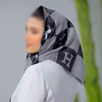 باندانا یا مینی اسکارف نخی طرح هرمس راه راع مشکی ارسال رایگان 