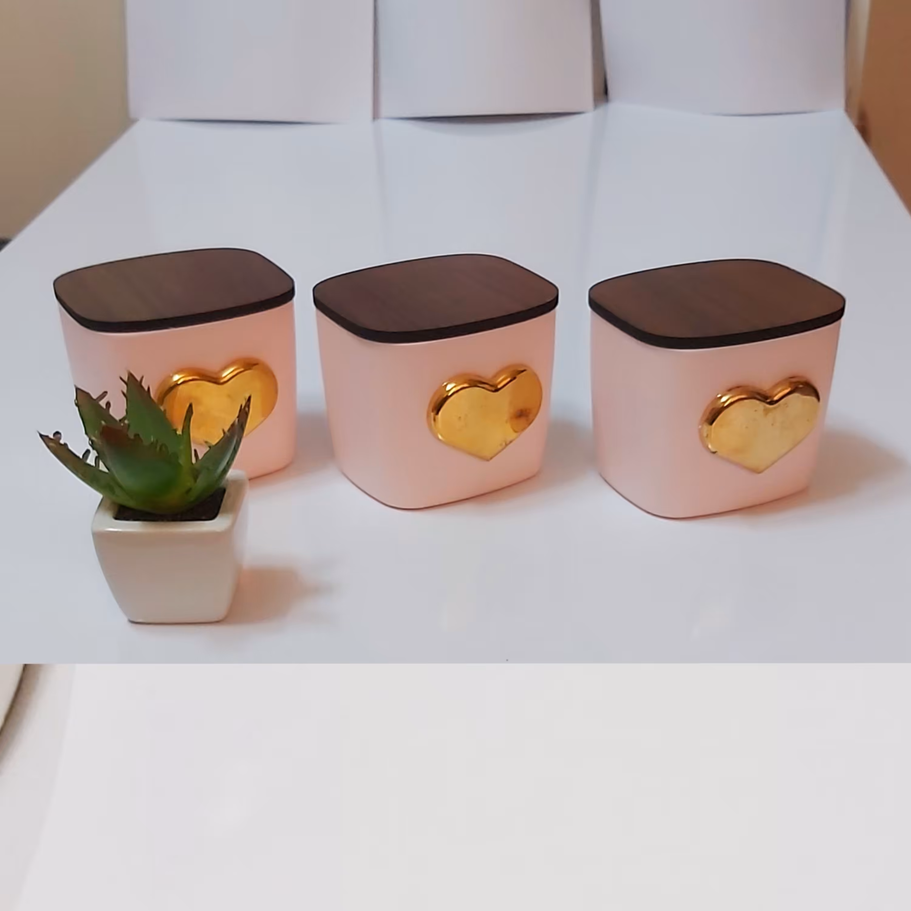 جا ادویه نقلی 3 قلو درب چوبی رنگ صورتی طرح قلب