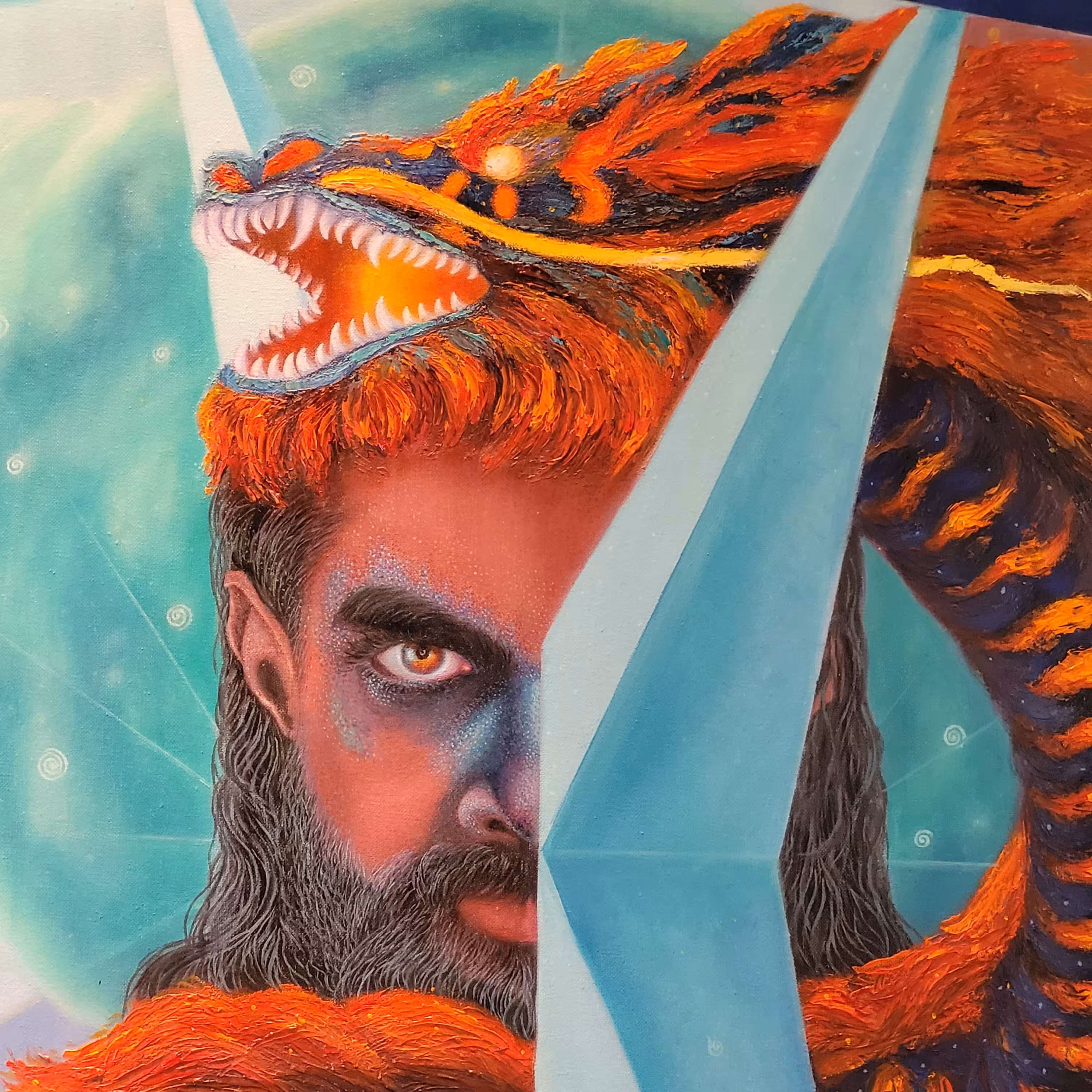 نقاشی رنگ روغن، روی بوم دیپ ،سبک انتزاعی ،بدون نیاز به قاب، رنگ دور طلایی 