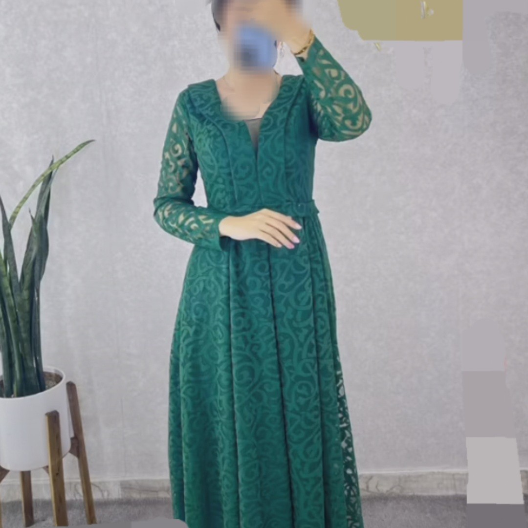 لباس مجلسی مدل یکتاسایز38تا48رنگ سبزسرمه ای طلایی جنس دانتل تخفیفی حراجی انبارگردانی