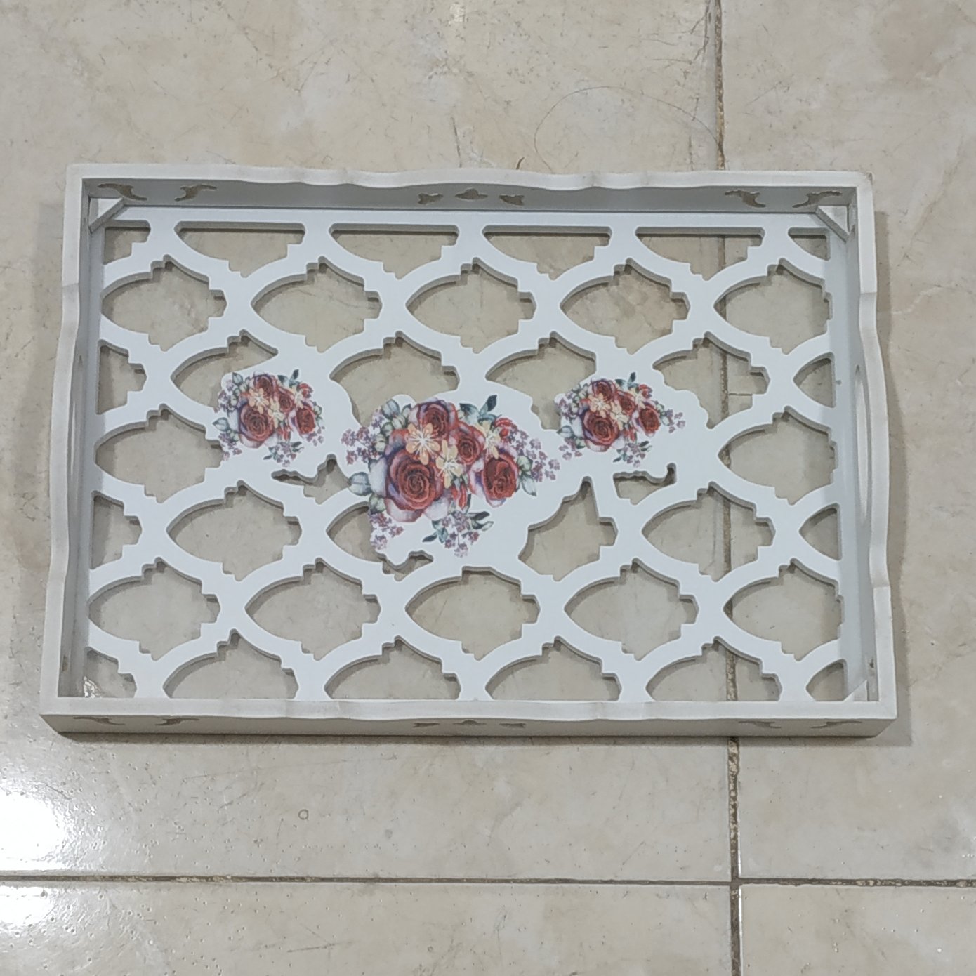 سینی پی پی سیpvc  سفید با کفه شیشه شکل مستطیل 
