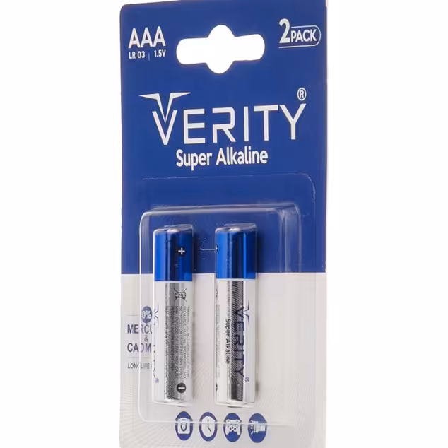 باتری نیم قلمی وریتی مدل LR03-S Super Alkaline بسته دو عددی