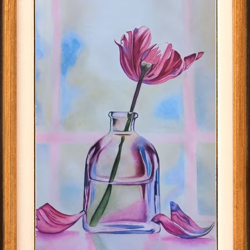 نقاشی آبرنگ تک گل