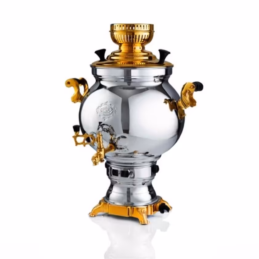 سماور گاز سوز  عالی نسب مدل سهند سیمین نفیس طلایی 8لیتری با 18 ماه ضمانت 