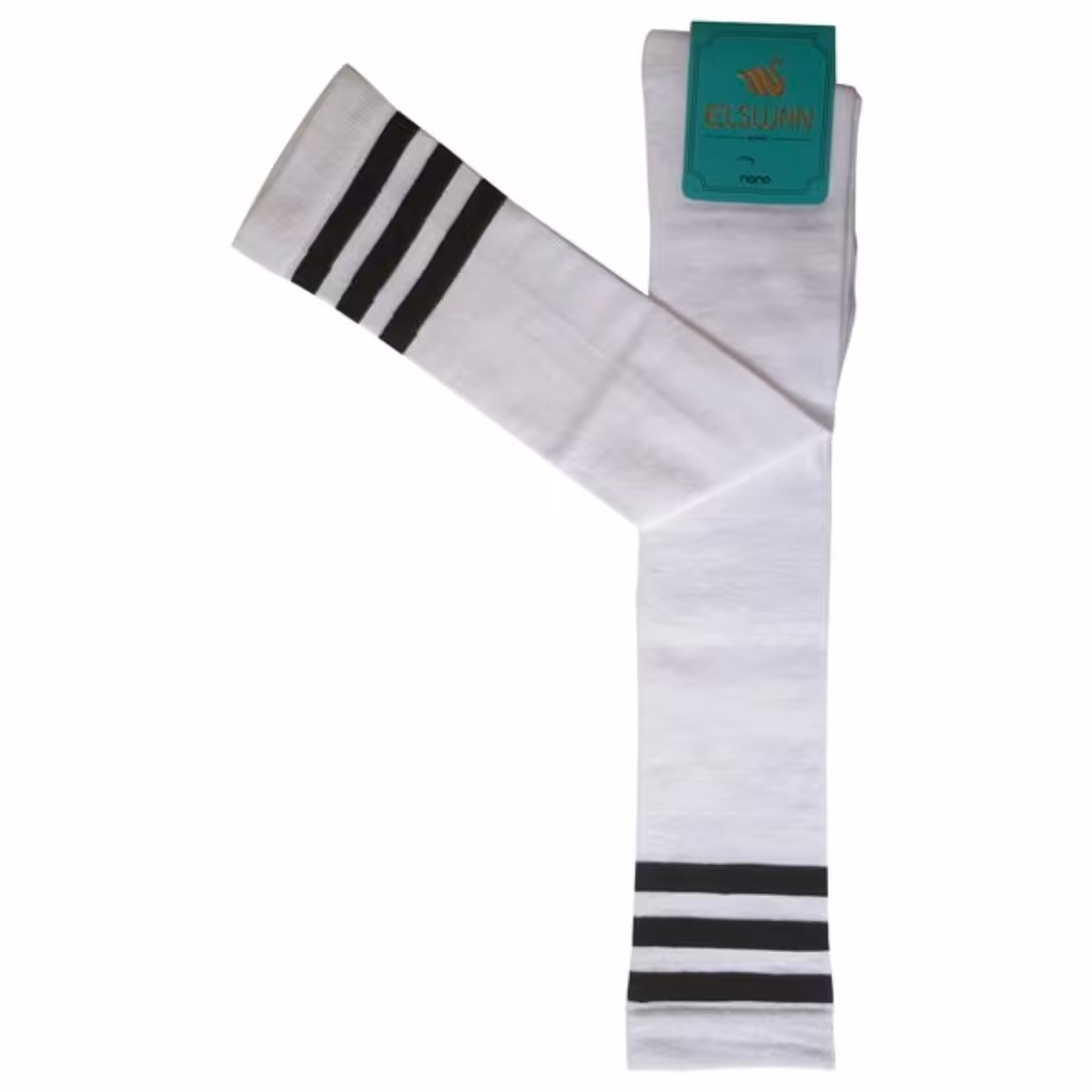 جوراب بلند  سه خط طرح آدیداس زمینه سفید برند السوان کد 37 جنس نخ درجه یک هندی نانو شده 