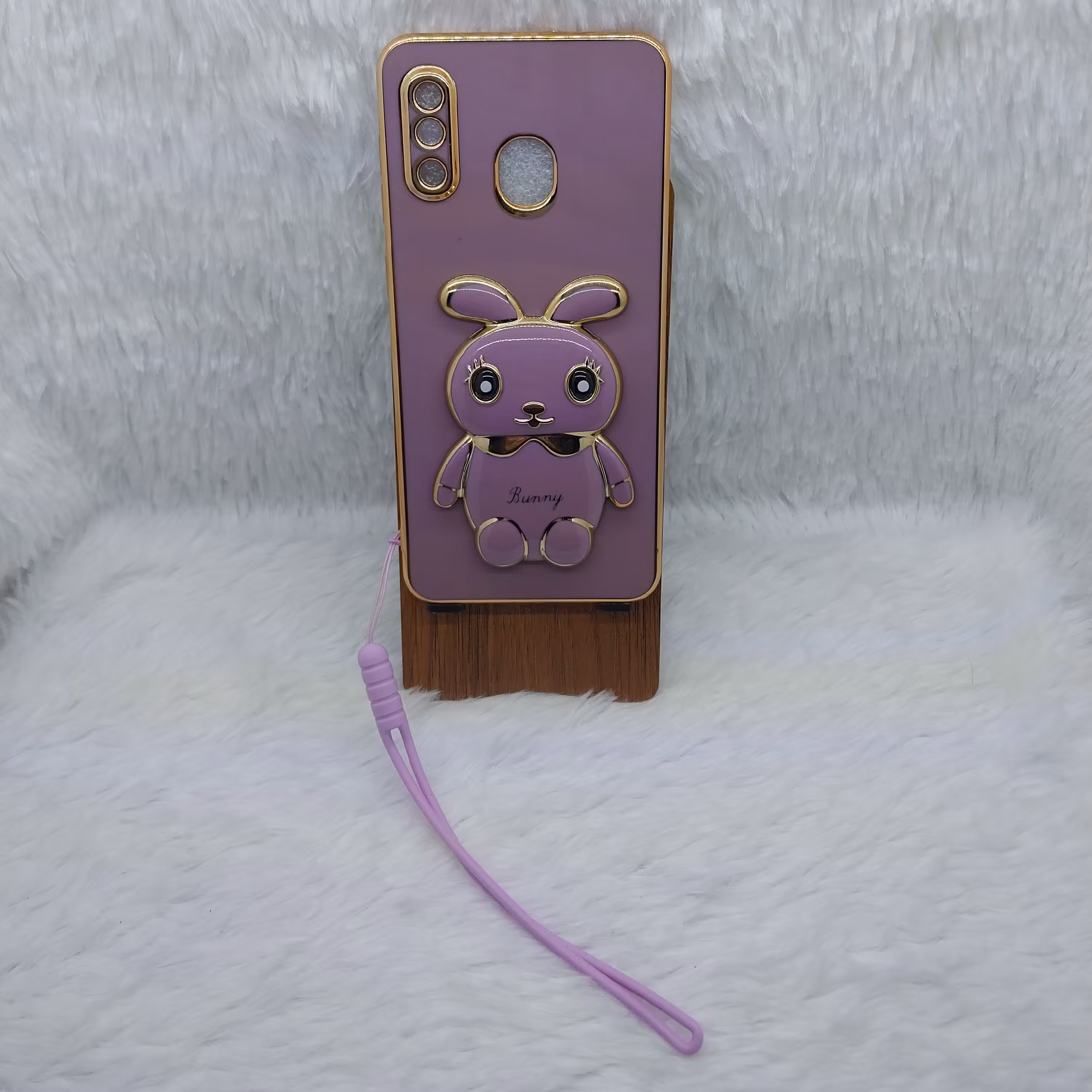  گارد (قاب) گوشی دخترانه A20 A30 مدل مای کیس خرگوشی با بند سیلیکونی رنگ بنفش مناسب گوشی Samsung A20 A30 