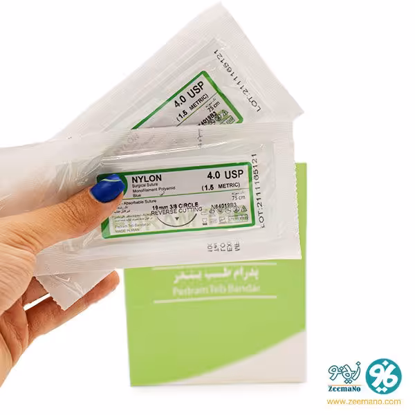 نخ بخیه نایلون 4/0 با سوزن ریورس کات