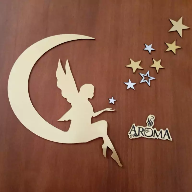 اینه دکوری طرح ماه پری ستاره، رنگ طلایی