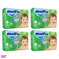 پوشک کودک مولفیکس (Molfix) سایز 4 مجموعه 4 عددی بسته 34 عددی
