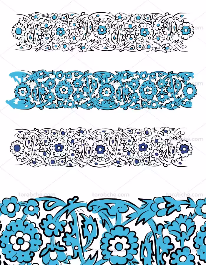 وکتور حاشیه گل و بته کاشی - گرافیک با طعم تربچه