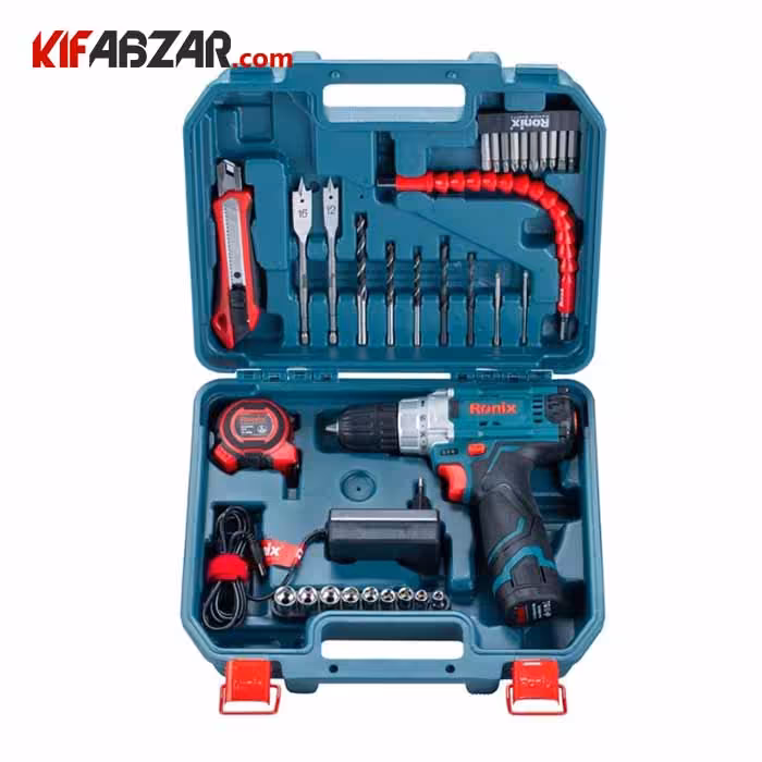 مجموعه دریل چکشی شارژی 12 ولت 35 عددی رونیکس مدل RS-8611
