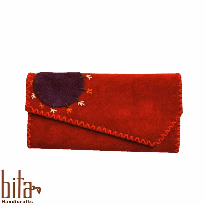 کیف پول چرم اشبالت طبیعی دست دوز  سه لت قرمز طرحدار