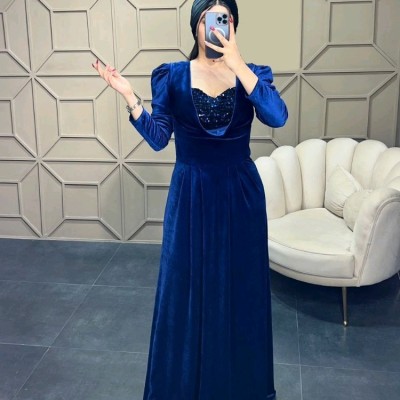 پیراهن مهمانی زنانه مخمل کره ای و خرجکار پولک مدل دلارام