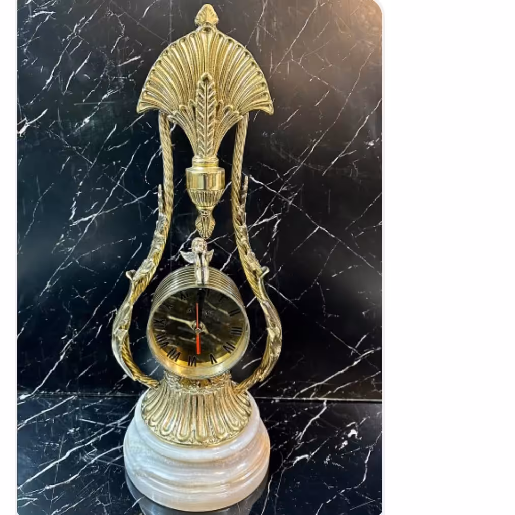 ساعت رومیزی طاووس برنزی پایه سنگ درجه یک ارتفاع 60سانت