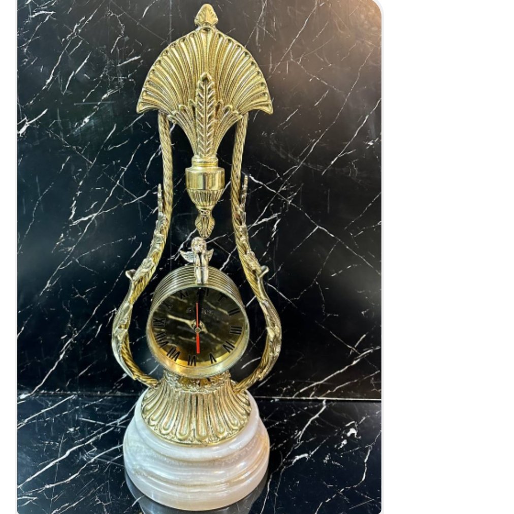 ساعت رومیزی طاووس برنزی پایه سنگ درجه یک ارتفاع 60سانت