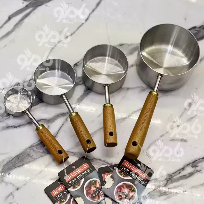 پیمانه استیل دسته چوبی شنگیا سیلور