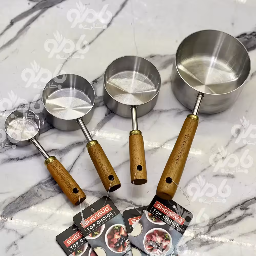 پیمانه استیل دسته چوبی شنگیا سیلور