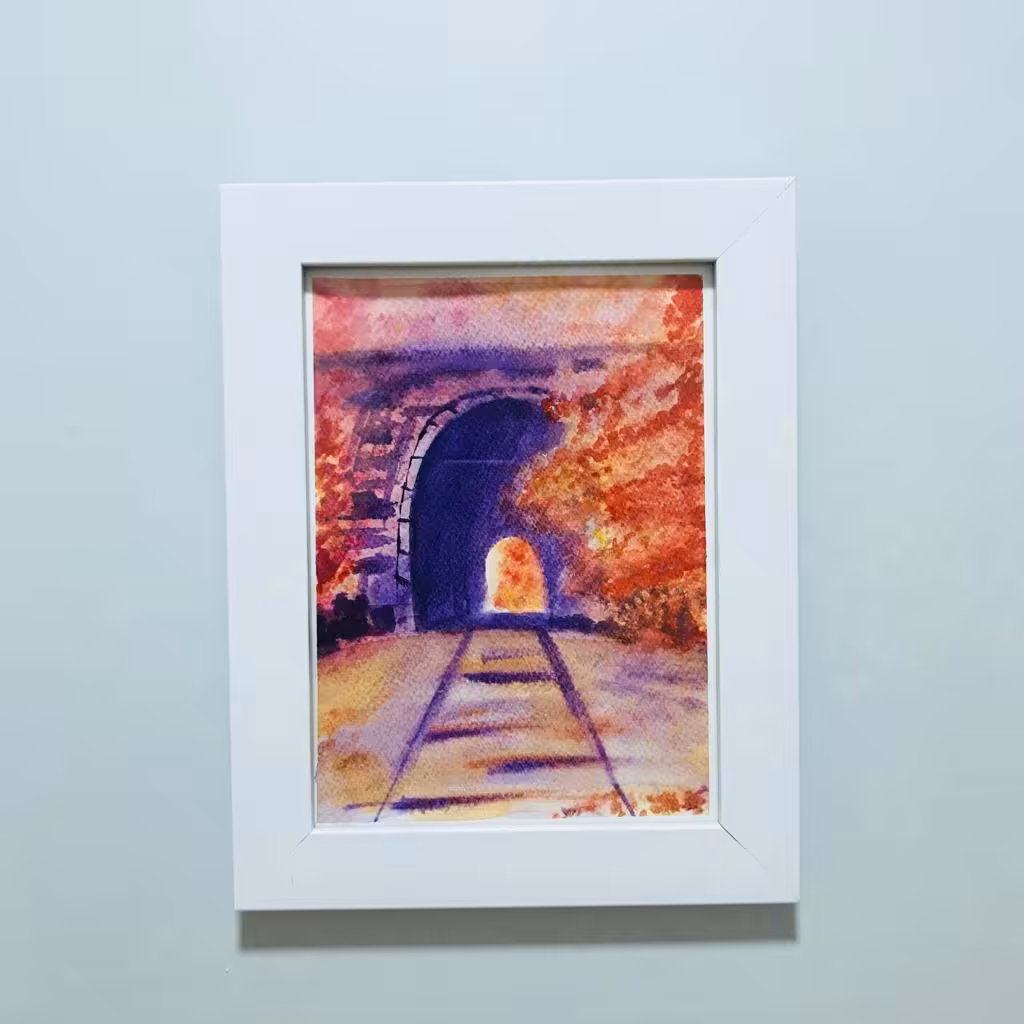 تابلو نقاشی با آبرنگ تونل قطار سایز 21در 16