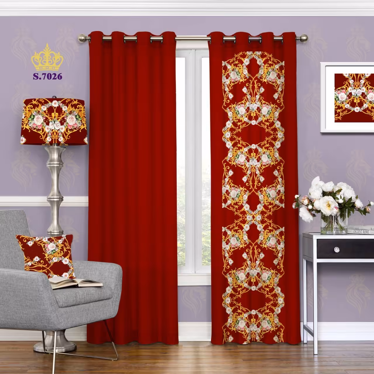 پرده پذیرایی دو قواره طرح اسلیمی کد S7026