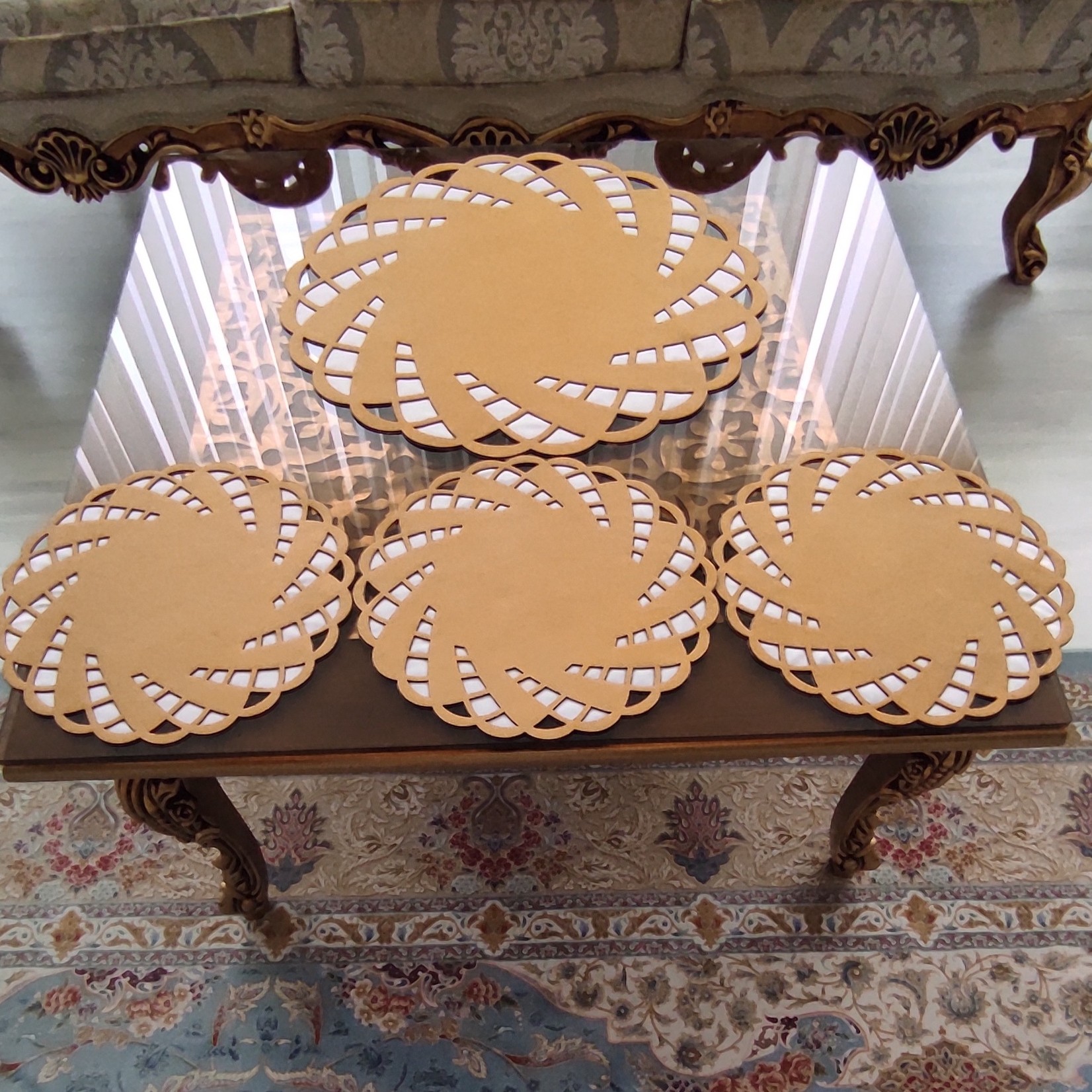 ست رومیزی مخمل خردلی