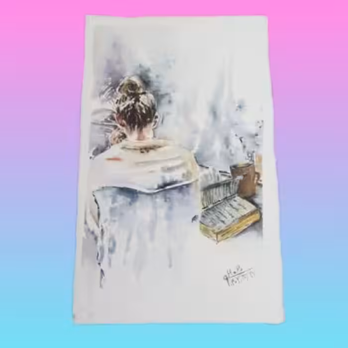 تابلوی نقاشی با ابرنگ طرح دختر کتاب خوان سایز A4