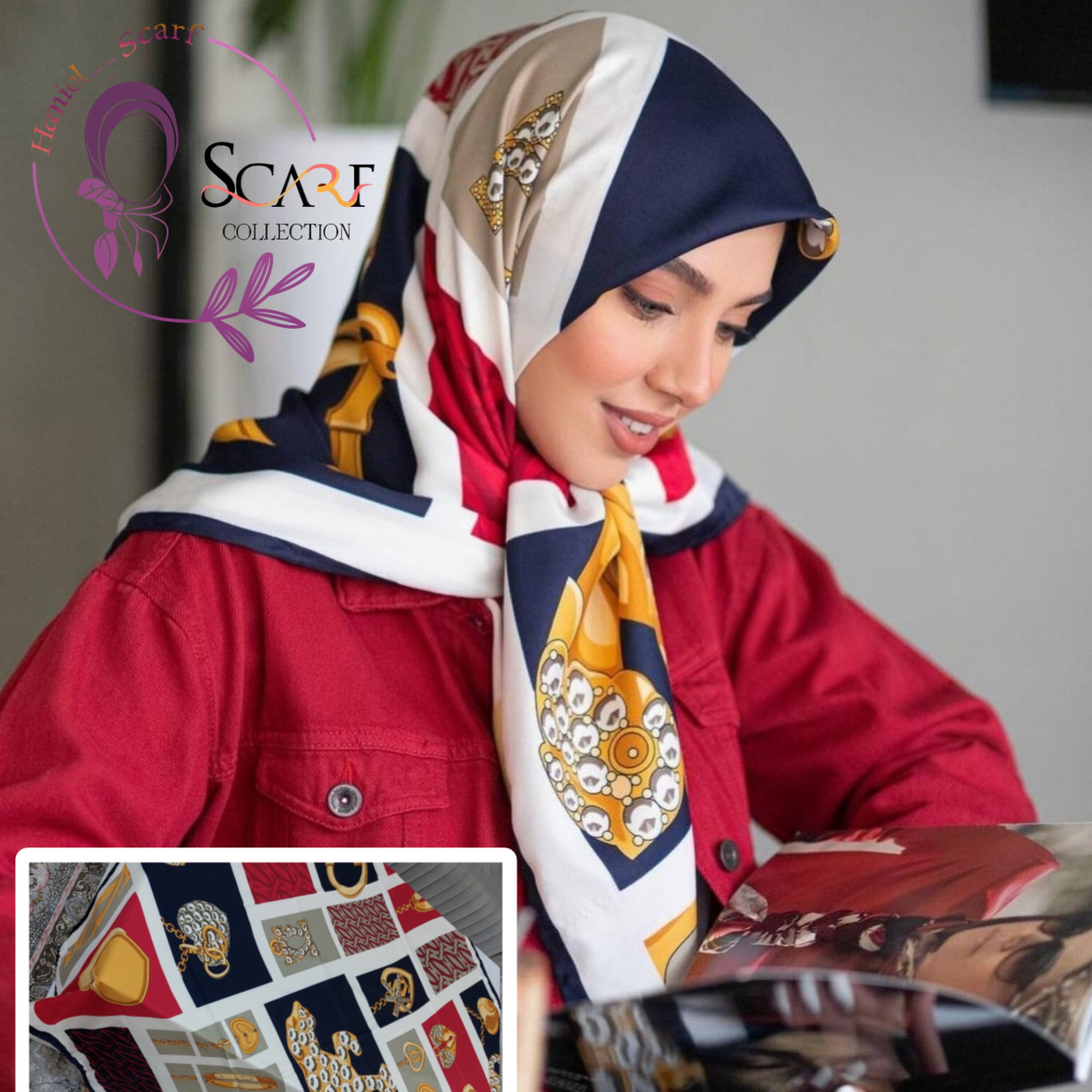 روسری ابریشم توییل دور دست دوز
