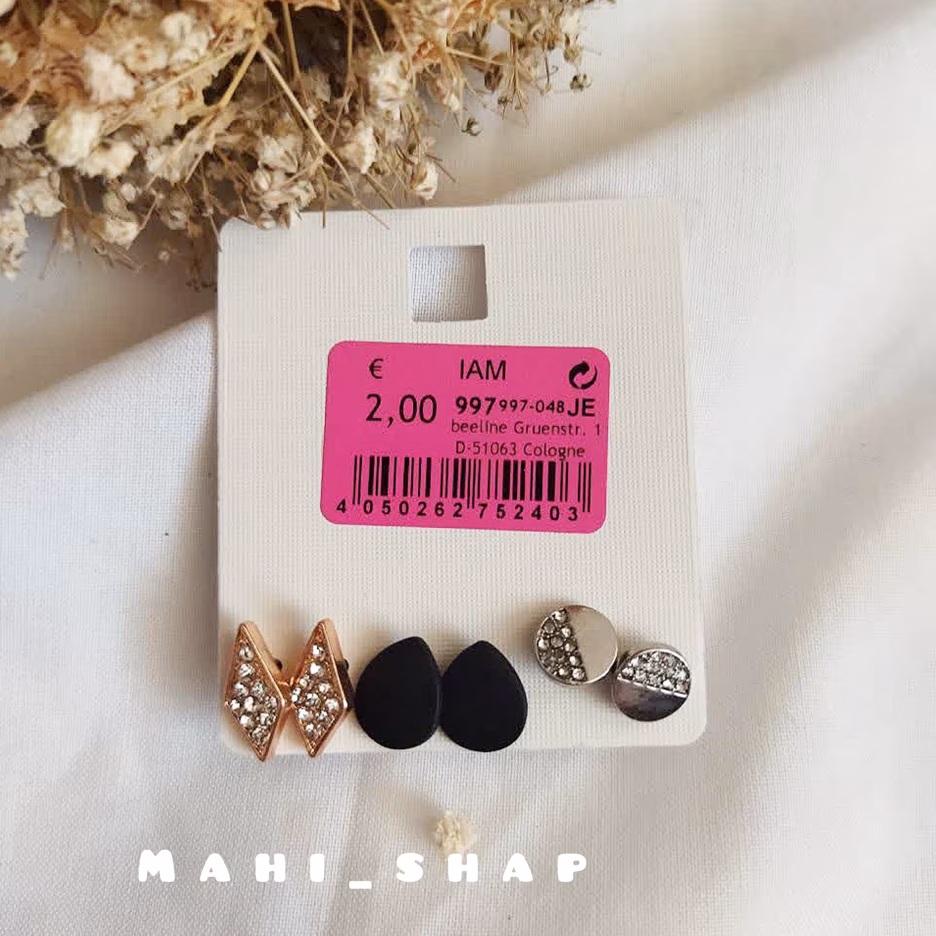 پک گوشواره سه عددی،3 طرح متفاوت و نگینی