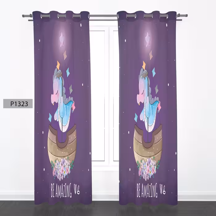 پرده هازان چاپی دوقواره دوخته شده پانچ شده هر قواره عرض 140ارتفاع 190 کد1323